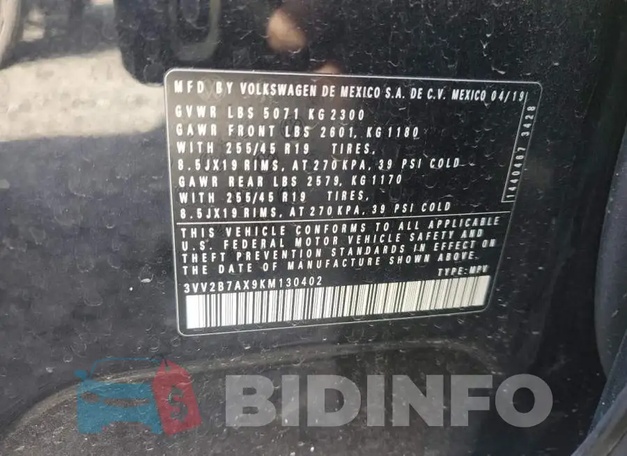 3VV2B7AX9KM130402 Photo# 12
