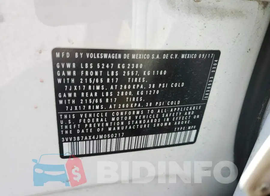 3VV3B7AX4JM050217 Photo# 13