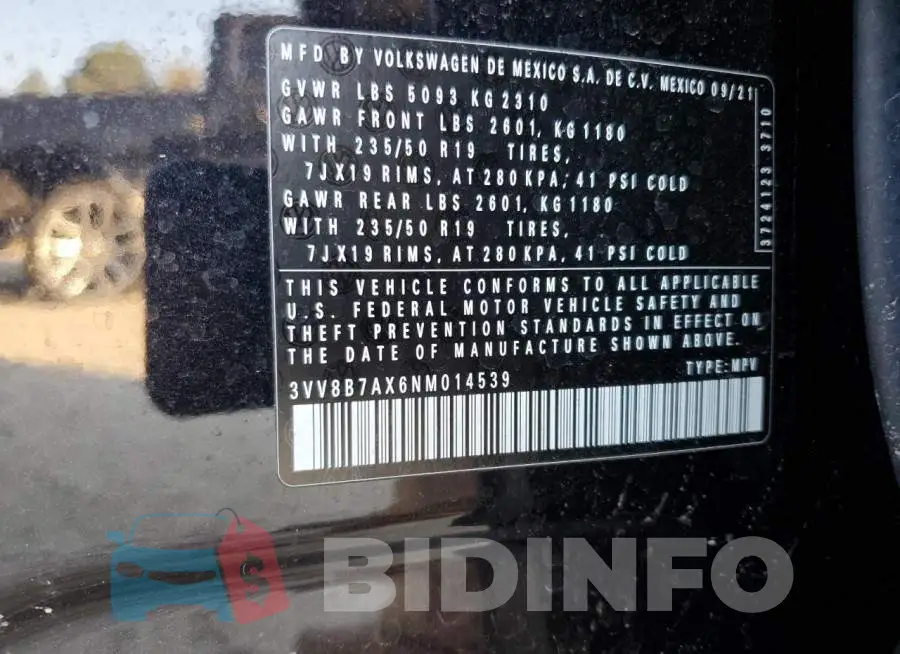 3VV8B7AX6NM014539 Photo# 13