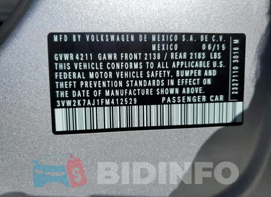 3VW2K7AJ1FM412529 Photo# 12