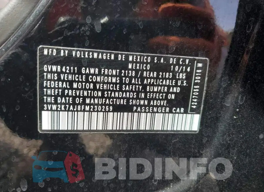 3VW2K7AJ8FM230259 Photo# 12