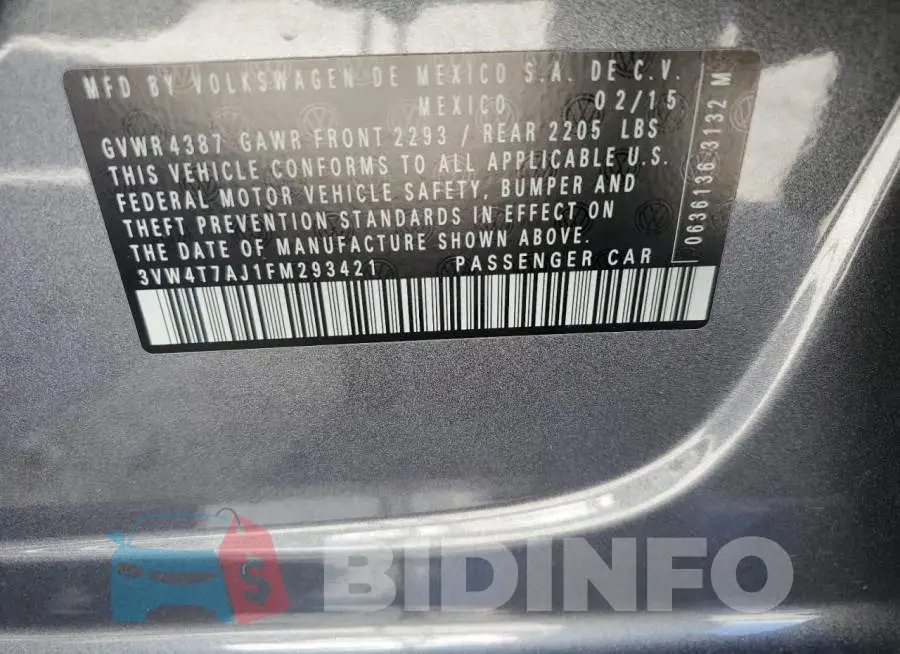 3VW4T7AJ1FM293421 Photo# 12