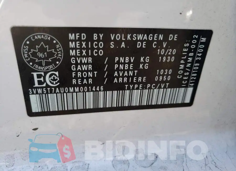 3VW5T7AU0MM001446 Photo# 12