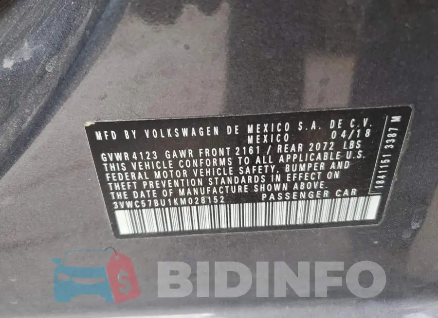 3VWC57BU1KM028152 Photo# 12