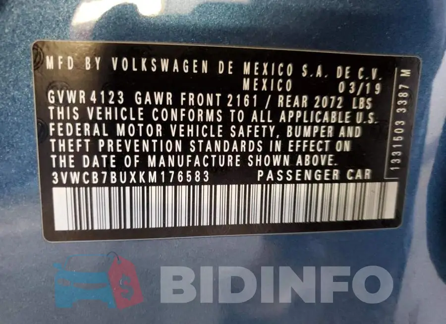 3VWCB7BUXKM176583 Photo# 13