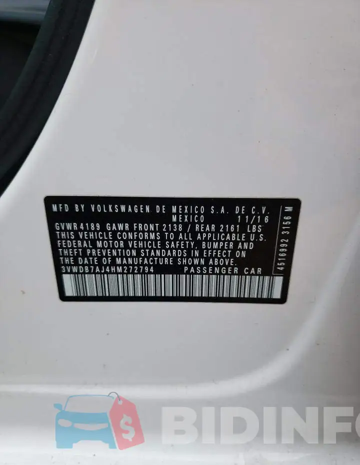 3VWDB7AJ4HM272794 Photo# 12