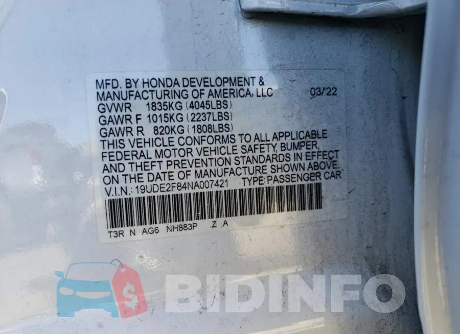 19UDE2F84NA007421 Photo# 13