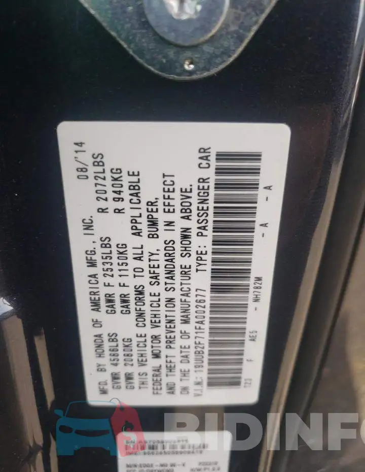 19UUB2F71FA002677 Photo# 12
