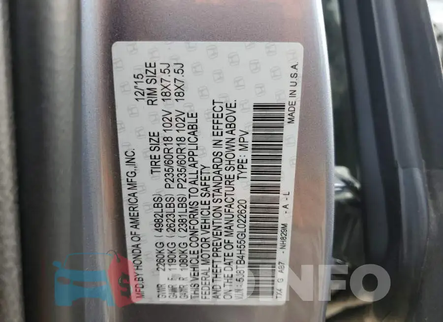 5J8TB4H55GL022620 Photo# 12