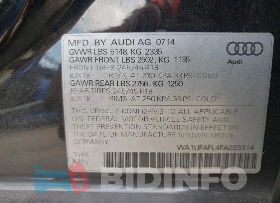 WA1UFAFL4FA033314 Photo# 14
