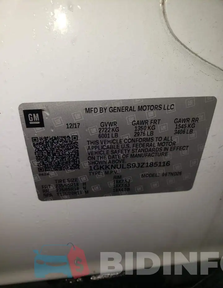 1GKKNULS9JZ185116 Photo# 13