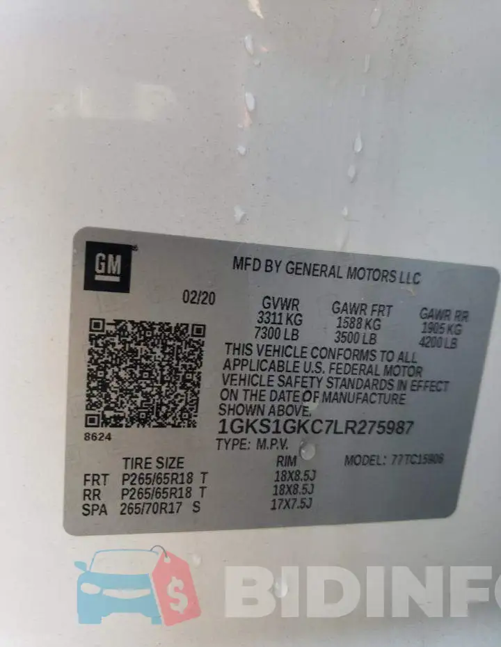 1GKS1GKC7LR275987 Photo# 13