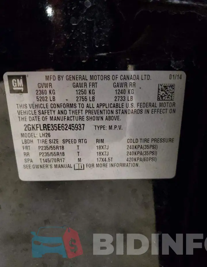2GKFLRE35E6245937 Photo# 13