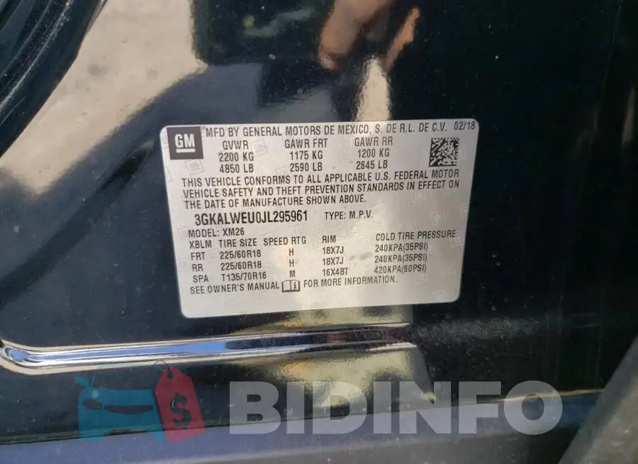 3GKALWEU0JL295961 Photo# 12