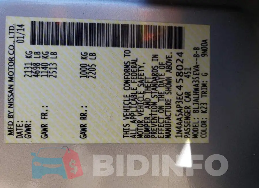 1N4AA5AP3EC458024 Photo# 13