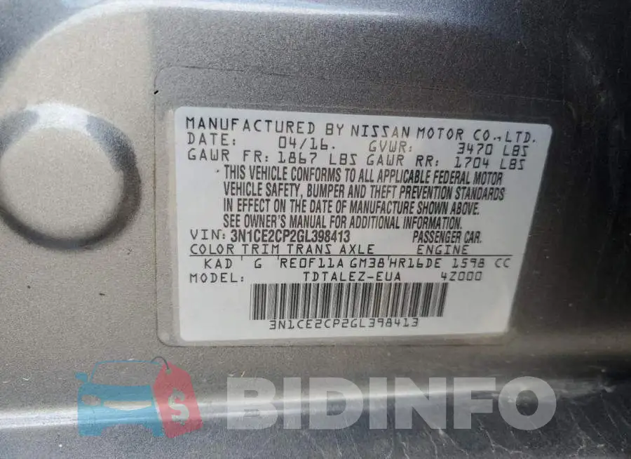 3N1CE2CP2GL398413 Photo# 12