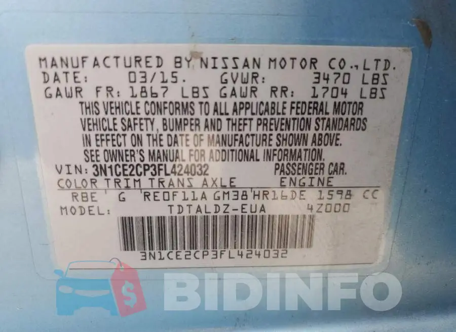 3N1CE2CP3FL424032 Photo# 14