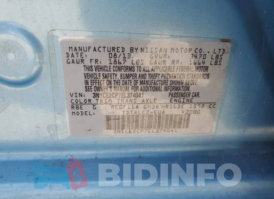 3N1CE2CP7EL374041 Photo# 13