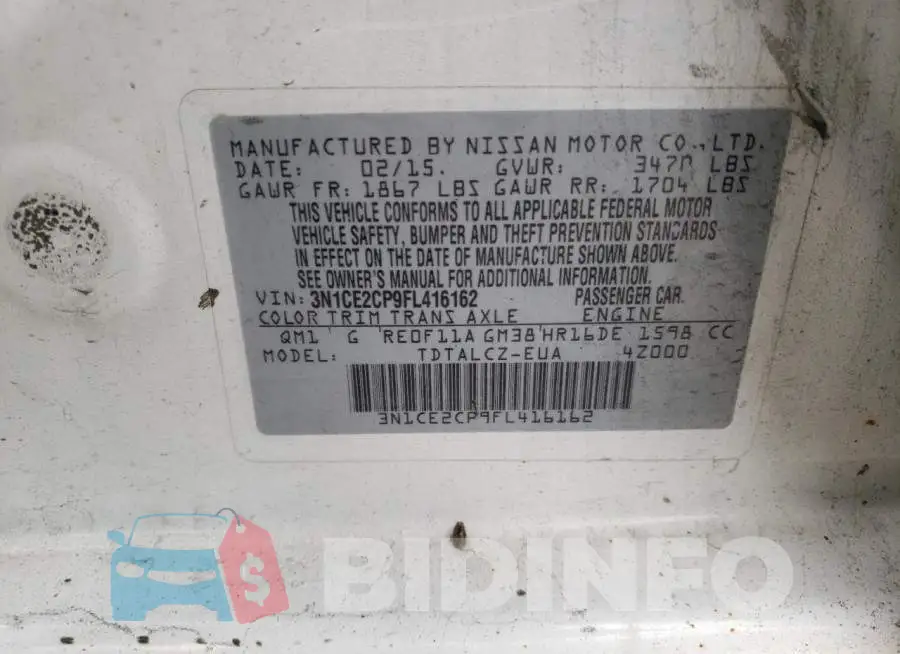 3N1CE2CP9FL416162 Photo# 12
