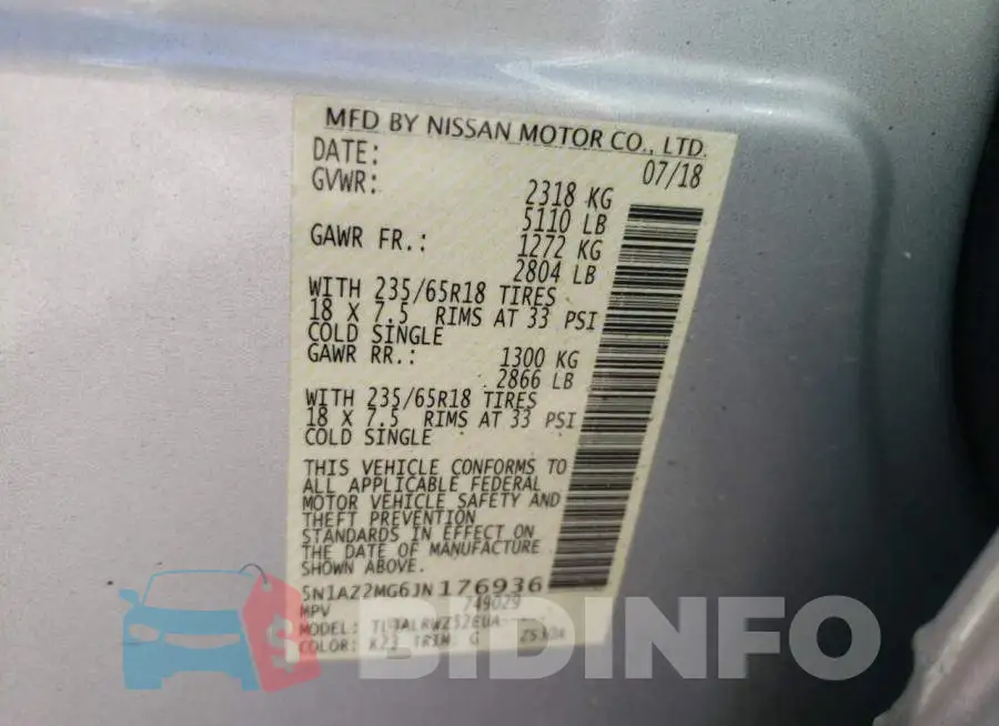 5N1AZ2MG6JN176936 Photo# 12