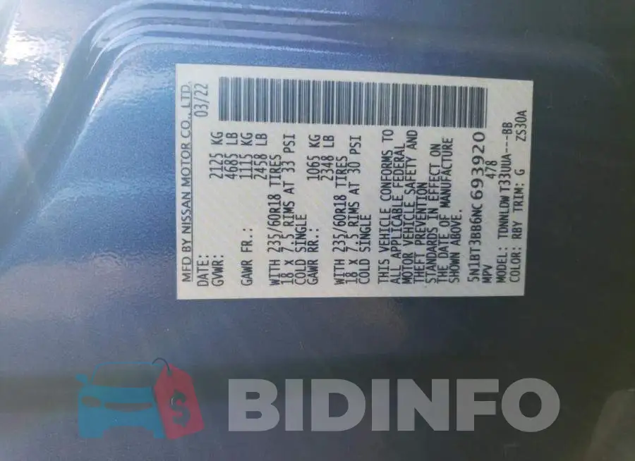 5N1BT3BB6NC693920 Photo# 14