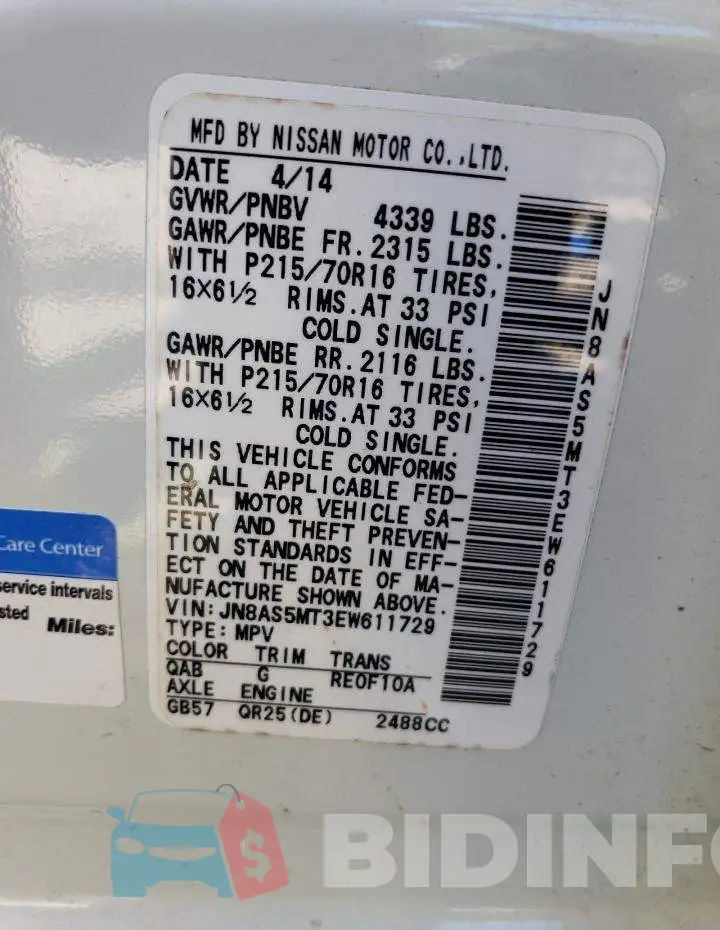 JN8AS5MT3EW611729 Photo# 13