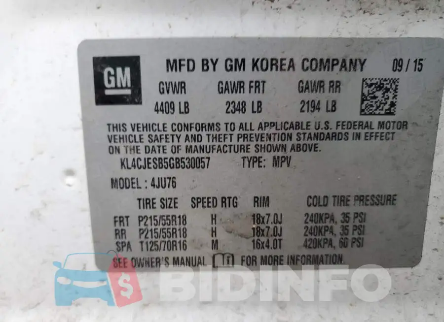 KL4CJESB5GB530057 Photo# 13