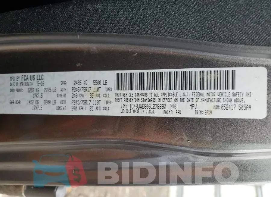 1C4BJWEG0GL278890 Photo# 12