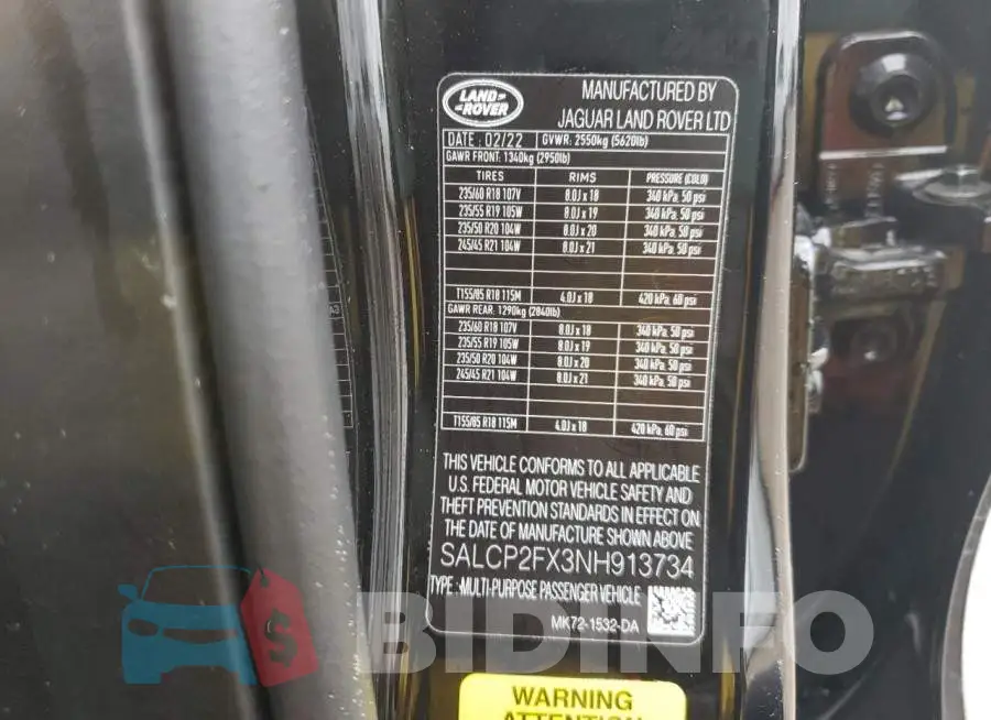 SALCP2FX3NH913734 Photo# 13