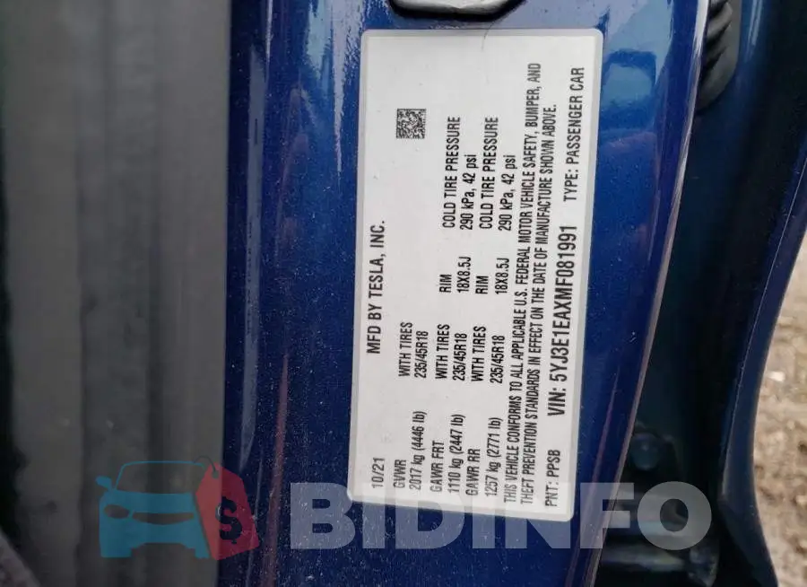 5YJ3E1EAXMF081991 Photo# 12