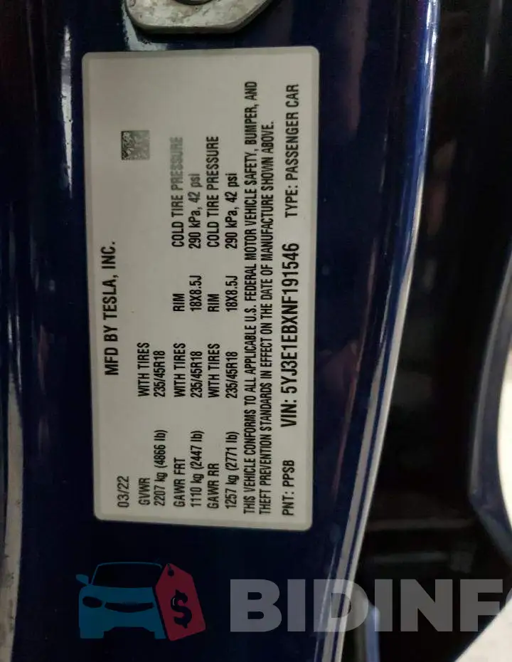 5YJ3E1EBXNF191546 Photo# 13