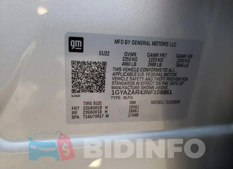 1GYAZAR43NF108861 Photo# 12