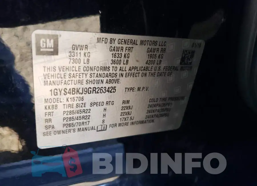 1GYS4BKJ9GR263425 Photo# 13