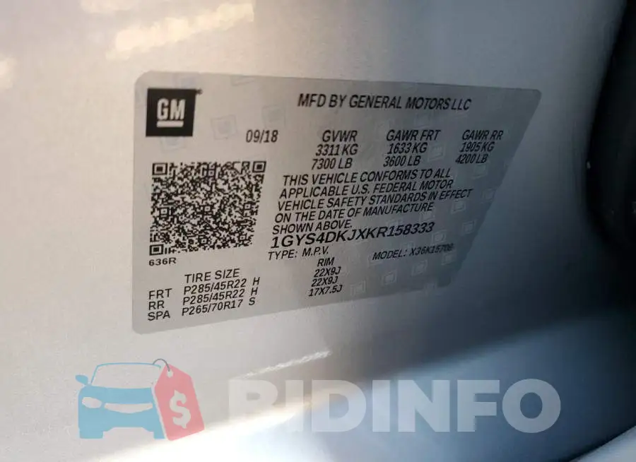 1GYS4DKJXKR158333 Photo# 13