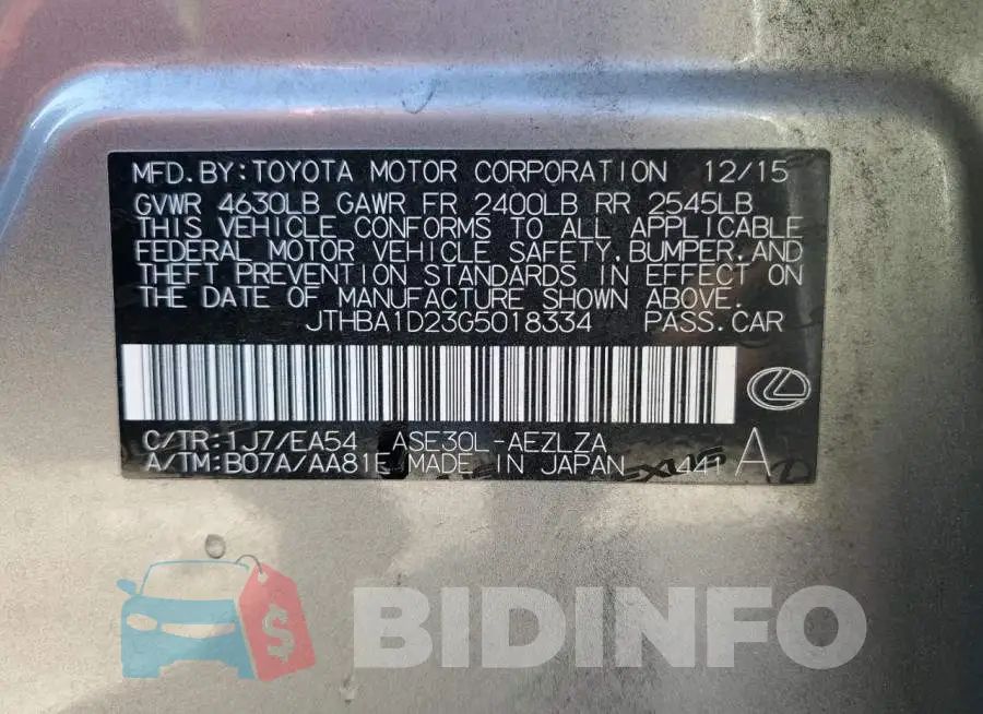 JTHBA1D23G5018334 Photo# 12