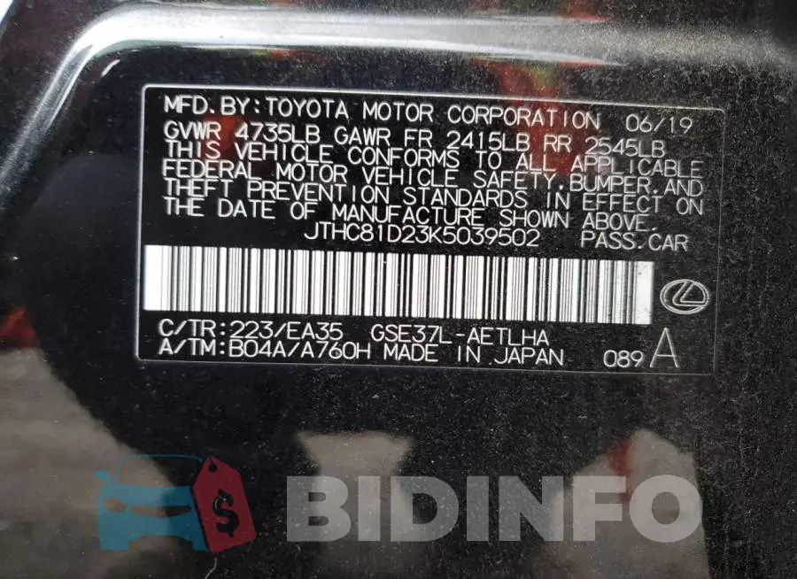 JTHC81D23K5039502 Photo# 13