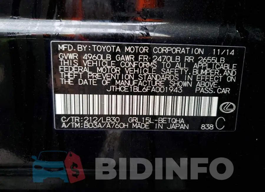 JTHCE1BL6FA001943 Photo# 12
