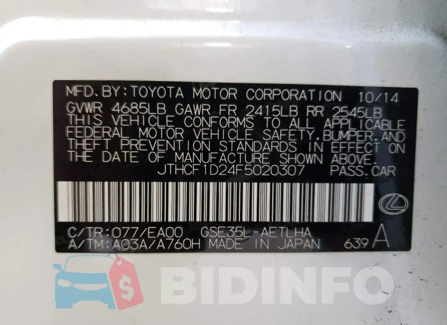 JTHCF1D24F5020307 Photo# 12