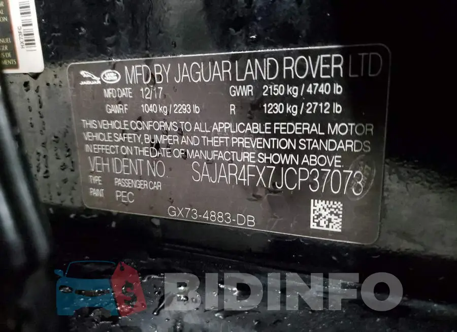 SAJAR4FX7JCP37073 Photo# 12