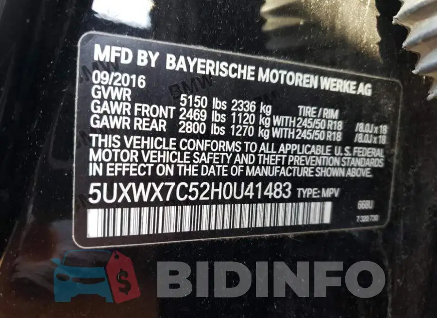 5UXWX7C52H0U41483 Photo# 12