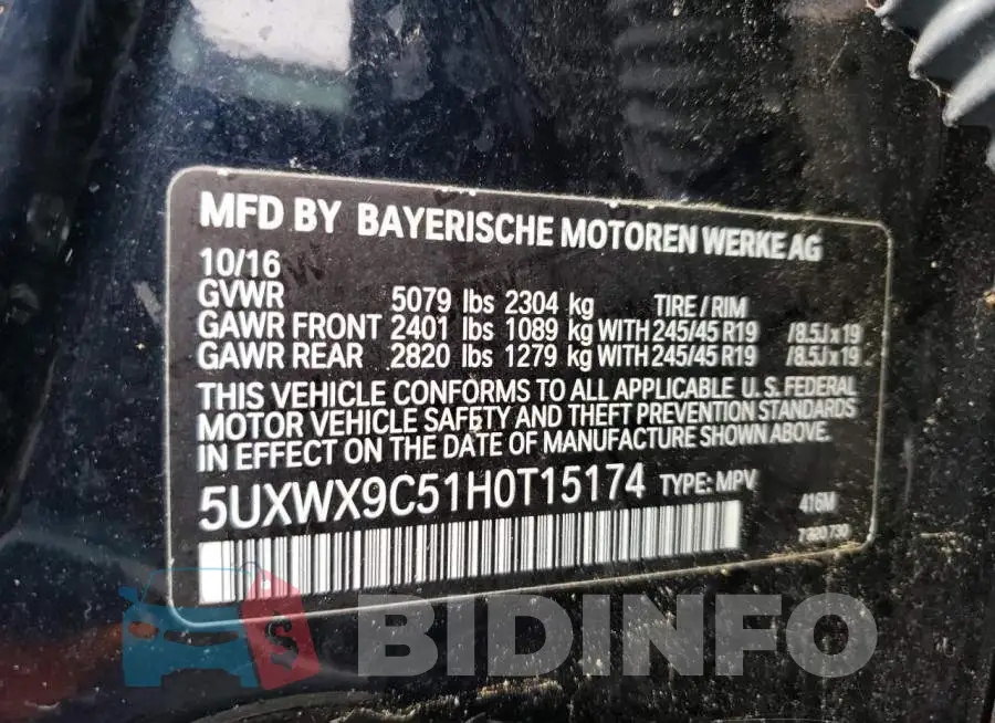 5UXWX9C51H0T15174 Photo# 12