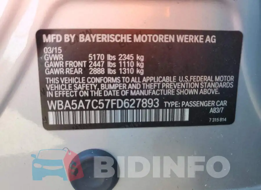WBA5A7C57FD627893 Photo# 12