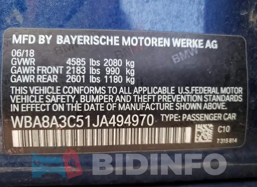 WBA8A3C51JA494970 Photo# 12