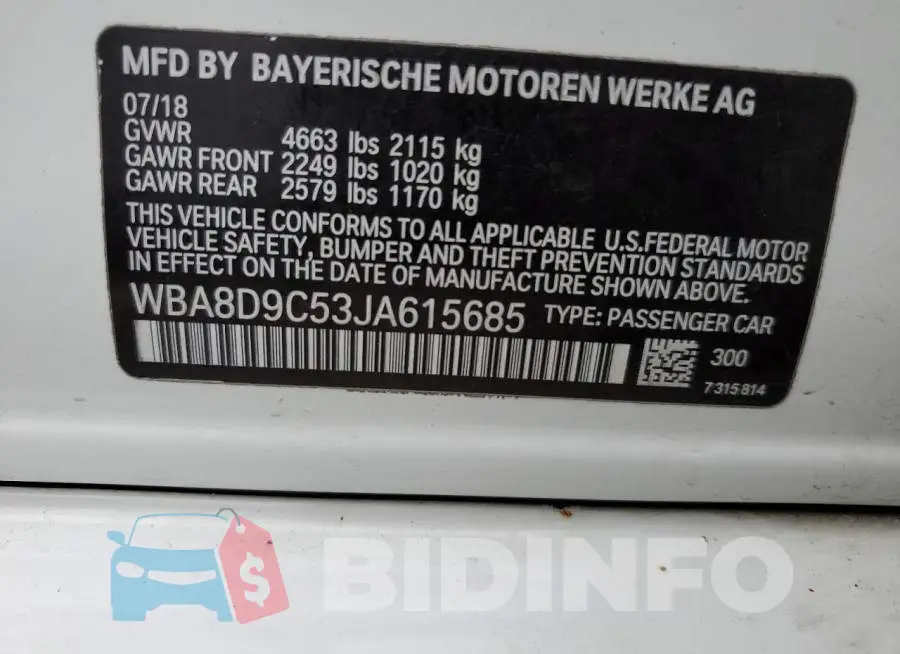 WBA8D9C53JA615685 Photo# 12