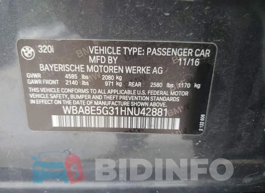 WBA8E5G31HNU42881 Photo# 13