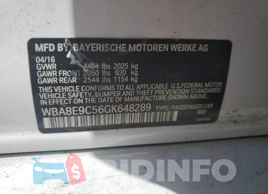 WBA8E9C56GK648289 Photo# 13