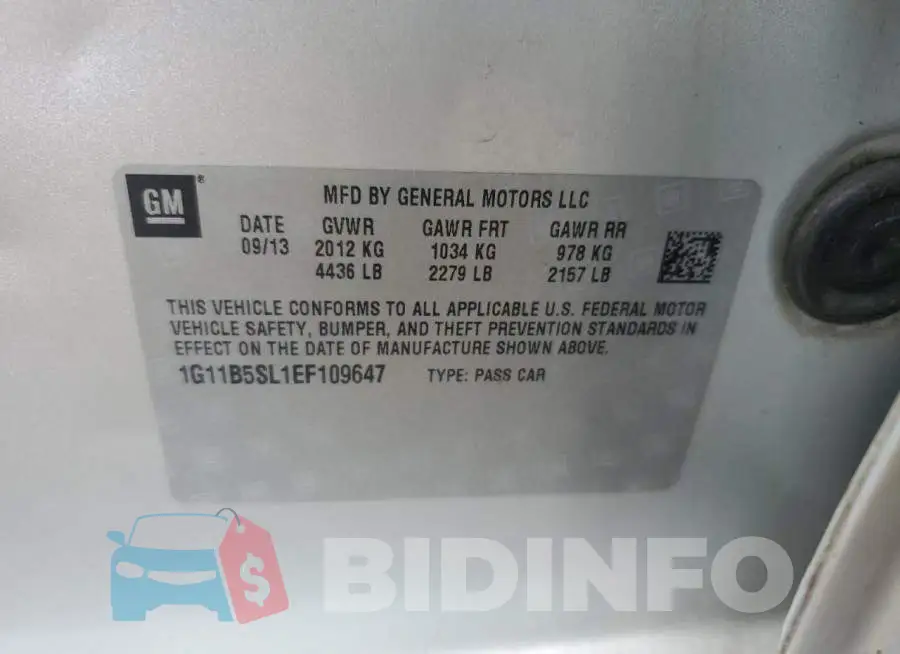 1G11B5SL1EF109647 Photo# 12