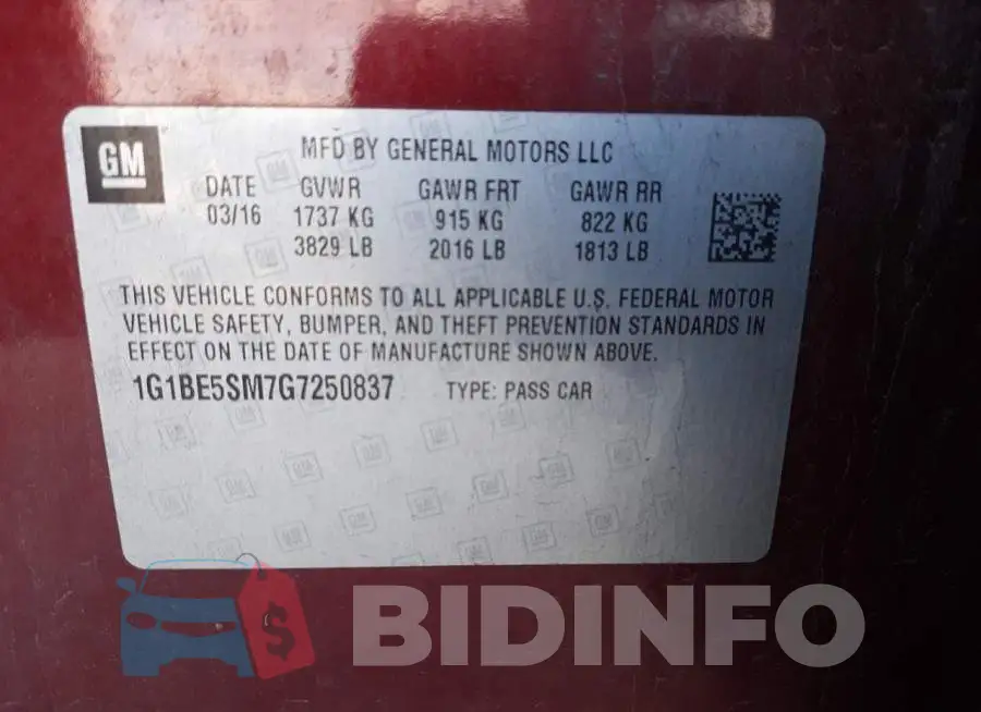1G1BE5SM7G7250837 Photo# 12