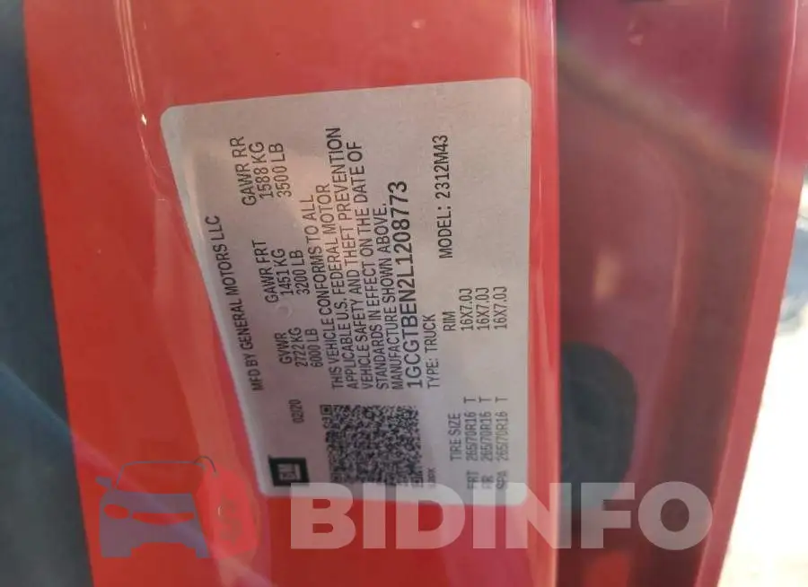 1GCGTBEN2L1208773 Photo# 12