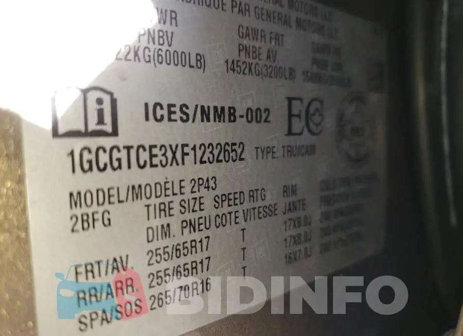 1GCGTCE3XF1232652 Photo# 10